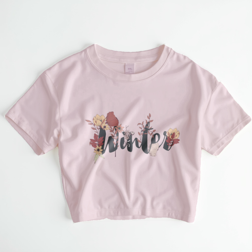 Winter Bloom – Floral Hand-lettered Crop Top