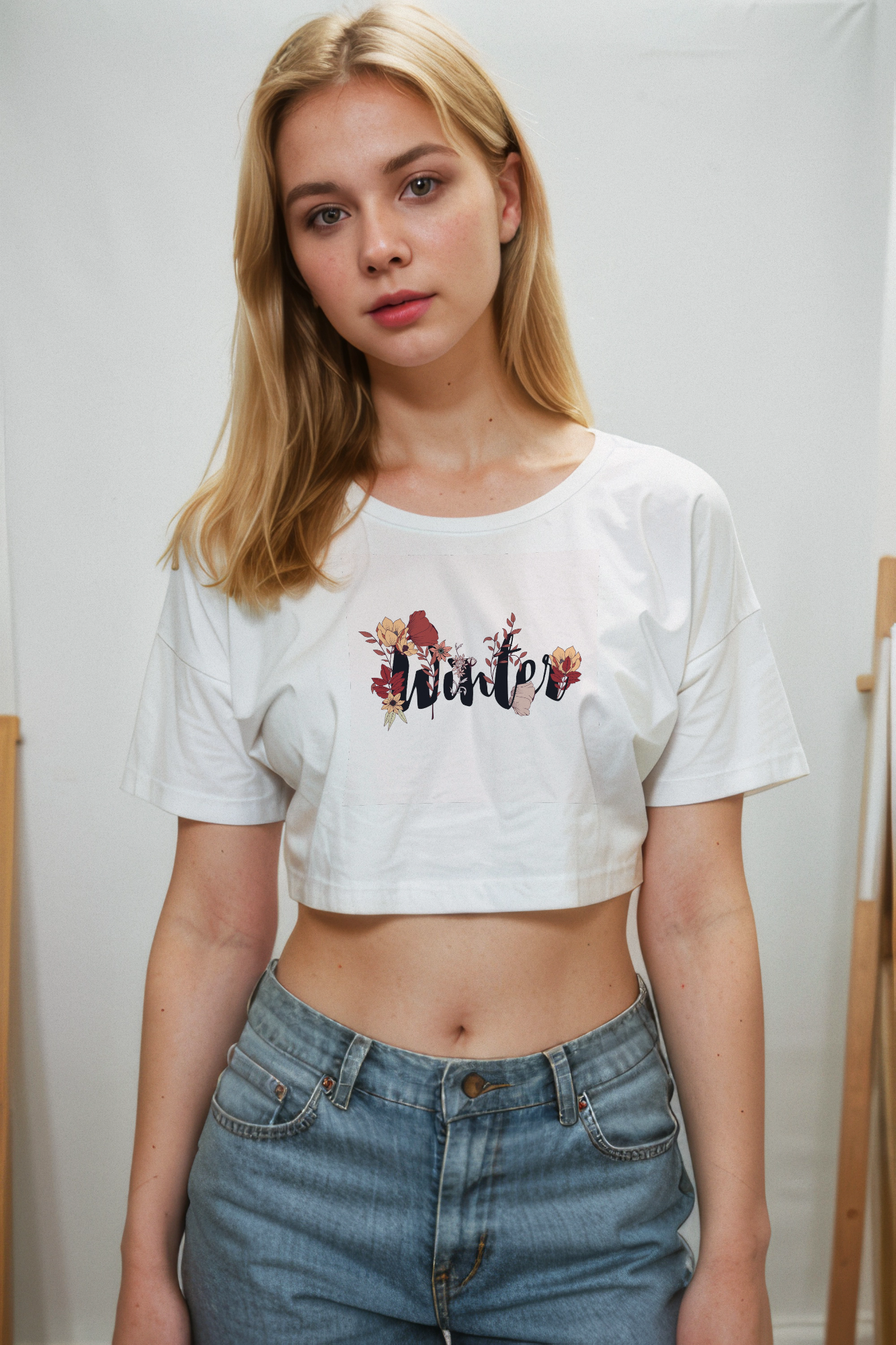 Winter Bloom – Floral Hand-lettered Crop Top