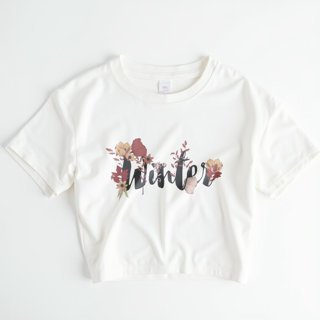Winter Bloom – Floral Hand-lettered Crop Top