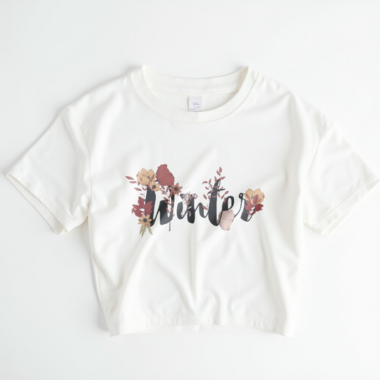 Winter Bloom – Floral Hand-lettered Crop Top